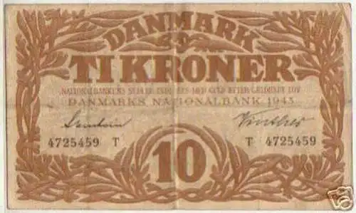 10 Kroner Banknote Dänemark 1943