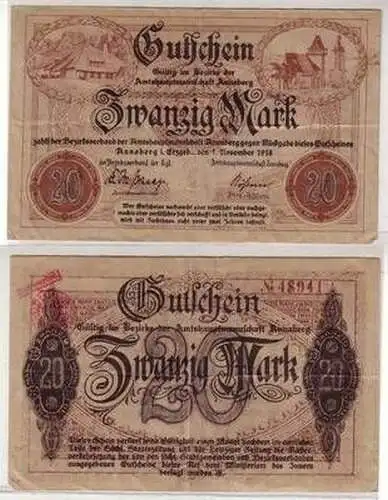 Großnotgeld Banknote 20 Mark 1918 Amtshauptmannschaft Annaberg