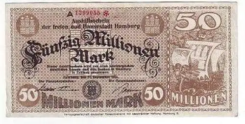 Banknote Inflation 50 Millionen Hansestadt Hamburg 1923