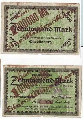 Banknote Inflation 1 Million Mark Quedlinburg 1923