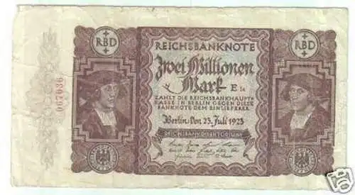 seltene Banknote 2 Millionen Mark23.7.1923 Rosenberg 89