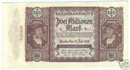 seltene Banknote 2 Millionen Mark23.7.1923 Rosenberg 89