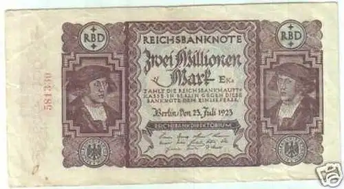 seltene Banknote 2 Millionen Mark23.7.1923 Rosenberg 89