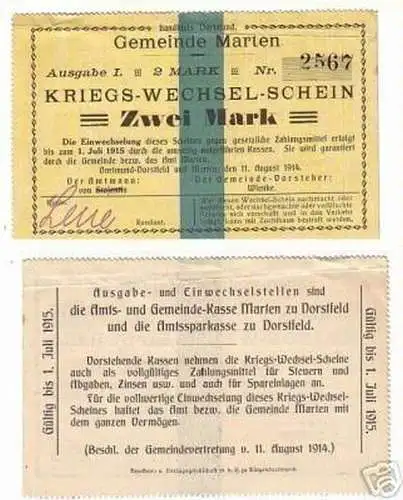 rare Banknote Gemeinde Marten Landkreis Dortmund 1915