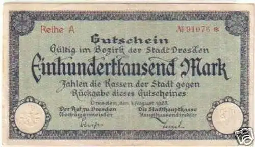 Banknote Inflation 100000 Mark Dresden 04.08.1923