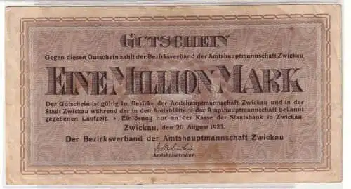 1 Million Mark Banknote Amtshauptmannschaft Zwickau 20. August 1923