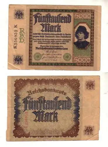 5000 Mark Inflations Banknote 16.9.1922 Rosenberg Nr.76