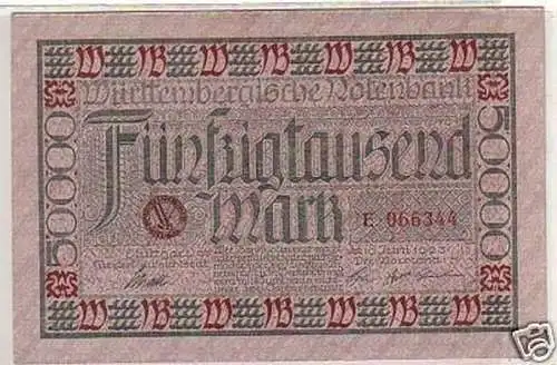 50000 Mark Banknote Inflation Stuttgart 10.06.1923