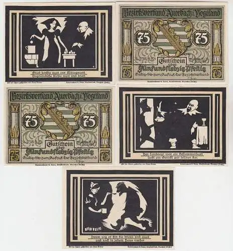 5 Banknoten Notgeld Amtshauptmannschaft Auerbach im Vogtland 1921