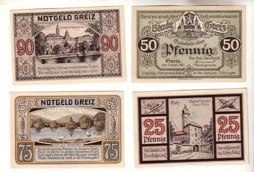 4 Banknoten Notgeld der Stadt Greiz 1921