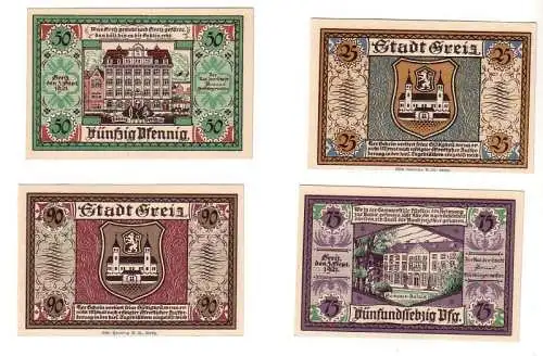 4 Banknoten Notgeld der Stadt Greiz 1921