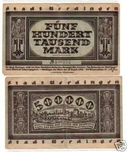 Banknote Inflation 500000 Mark Stadt Uerdingen 1923