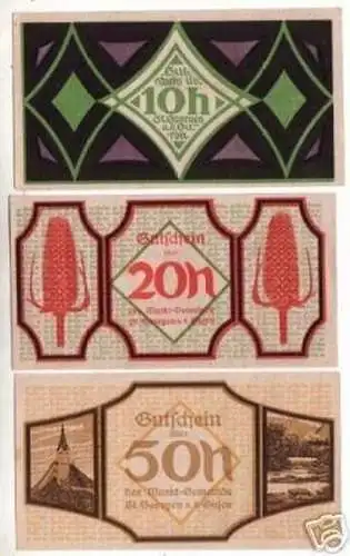 3 Banknoten Notgeld der Gemeinde St.Georgen a.d. Gusen