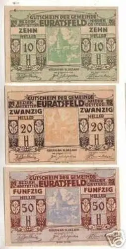 3 Banknoten Notgeld der Gemeinde Euratsfeld N.Ö. 1920