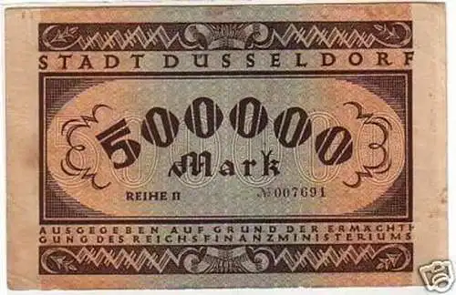 Banknote Inflation 500000 Mark Stadt Düsseldorf 1923