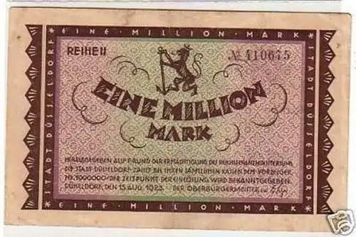 Banknote Inflation 1 Million Mark Stadt Düsseldorf 1923