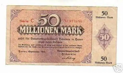 seltene Banknote Inflation 50 Millionen Mark Herne