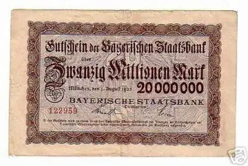 rare Banknote Inflation 20 Millionen München 1923