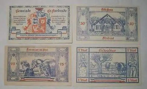 4 Banknoten Notgeld der Gemeinde Groß Nordende 1921