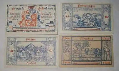 4 Banknoten Notgeld der Gemeinde Groß Nordende 1921