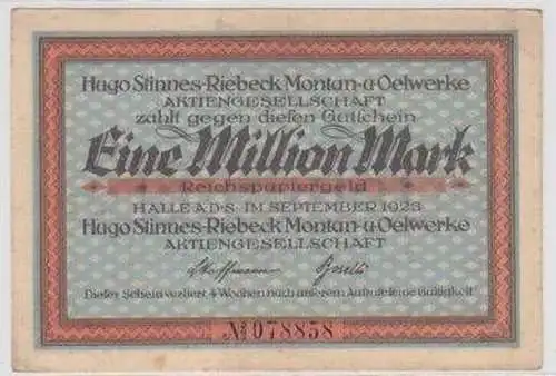 Banknote Inflation 1 Million Mark Halle 1923 Montanwerke