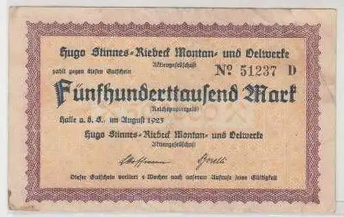 Banknote Inflation 500000 Mark Halle 1923 Montanwerke