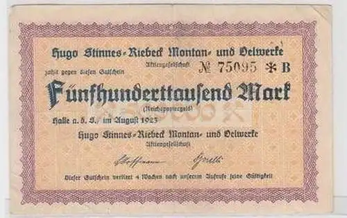 Banknote Inflation 500000 Mark Halle S. 1923 Hugo Stinnes