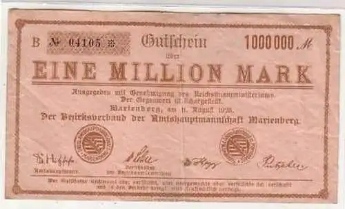 Banknote 1 Million Mark Inflation Marienberg 11.08.1923