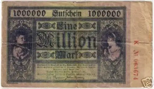 Banknote Inflation 1 Million Mark Hamborn 1923