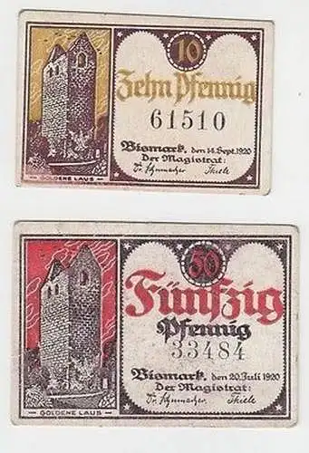 2 Banknoten Notgeld Stadt Bismarck 1920 (105461)