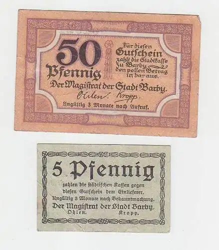 2 Banknoten Notgeld Stadt Barby 1920/1921 gute Erhaltung (105263)