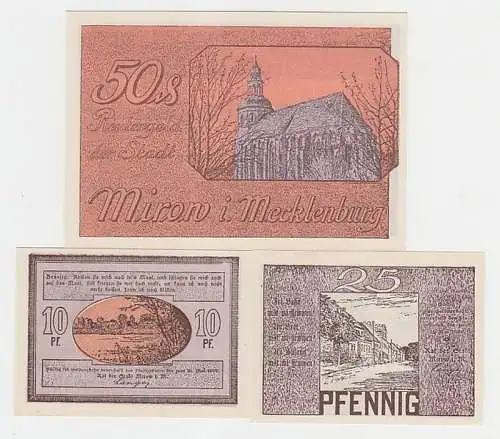 kompl. Serie mit 3 Banknoten Notgeld Reutergeld der Stadt Mirow in Meckl. um 192