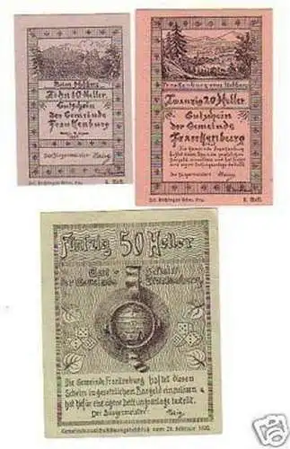 3 Banknoten Notgeld Gemeinde Frankenburg 1920