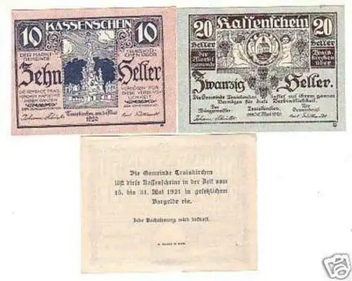 3 Banknoten Notgeld der Gemeinde Traiskirchen 1921