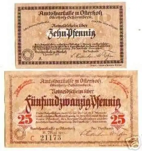 2 Banknoten Notgeld der Amtssparkasse Osterholz 1921