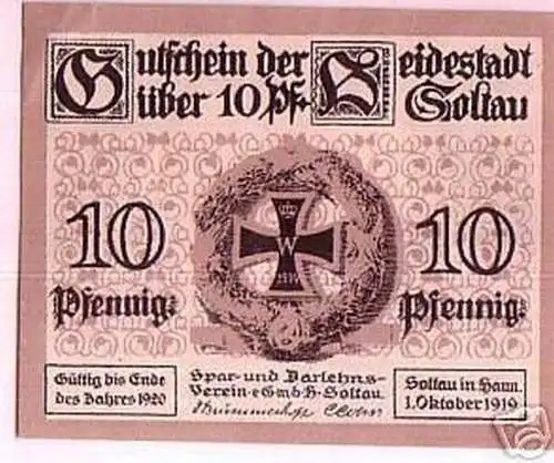 10 Pf. Banknote Notgeld Heidestadt Soltau 1919