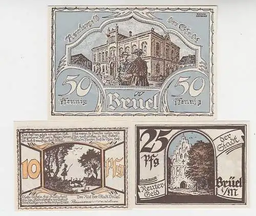 kompl. Serie mit 3 Banknoten Notgeld Reutergeld der Stadt Brühl um 1922