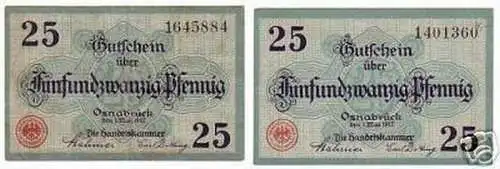 2 Banknoten Notgeld der Hndelskammer Osnabrück 1917