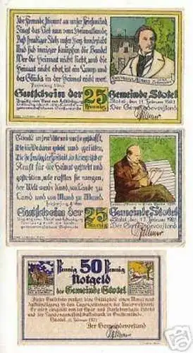 3 Banknoten Notgeld Gemeinde Stotel 1921