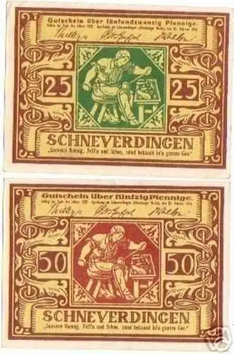 2 Banknoten Notgeld Sparkasse Schneverdingen 1921