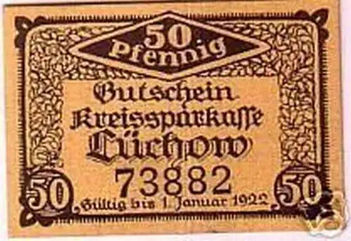 50 Pf. Banknote Notgeld Kreissparkasse Lüchow 1922