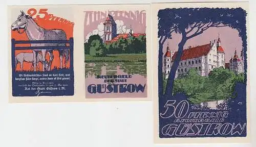 kompl. Serie mit 3 Banknoten Notgeld Reutergeld der Stadt Güstrow um 1922