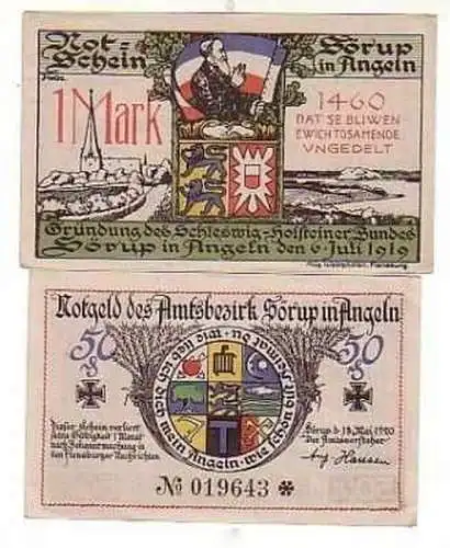 2 Banknoten Notgeld Amtsbezirk Sörup in Angeln 1920