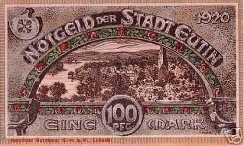 1 Mark Banknote Notgeld Stadt Eutin 1920