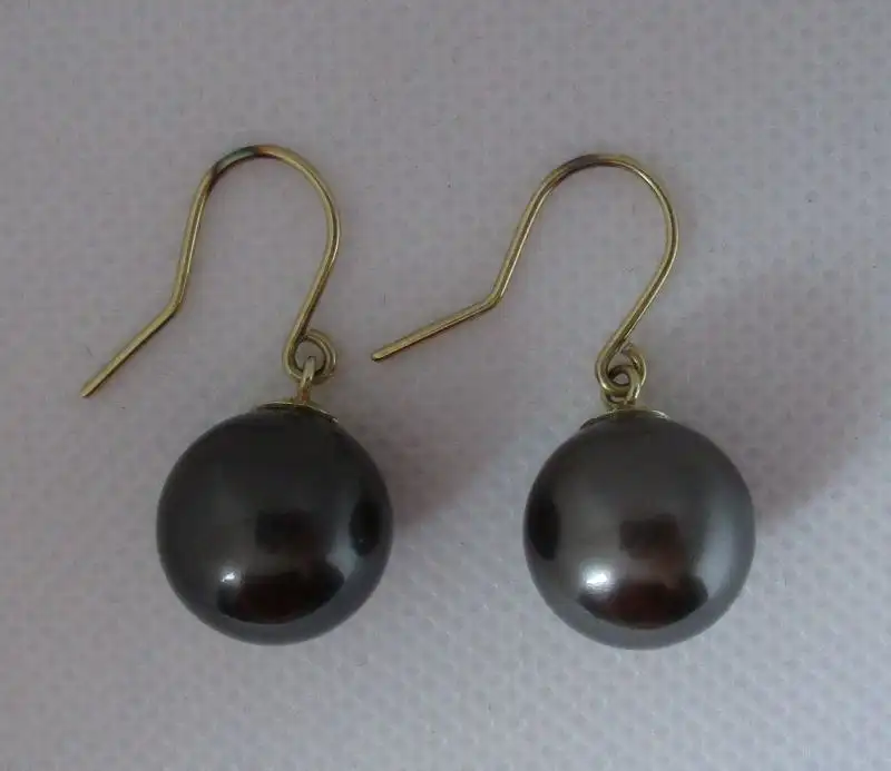 elegante 585er Gold Ohrringe mit riesiger silbrigen Kugel / Perle (128769) 0