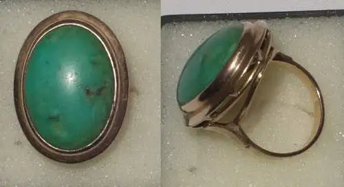 grosser Damen Ring 585er Gold mit grünem Stein um 1930