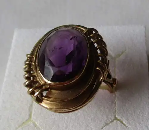 dekorativer großer 585er Gold Damenring mit schönem Amethyst (125357)