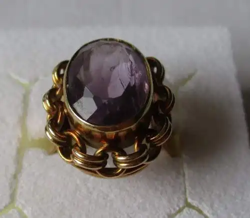 dekorativer großer 585er Gold Damenring mit schönem Amethyst (125599)