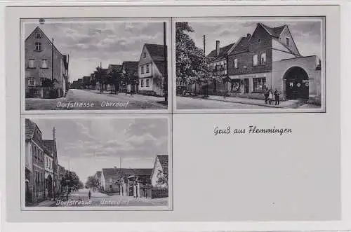 88861 Mehrbild Ak Gruß aus Flemmingen Dorfstrasse und Geschäft um 1940