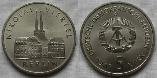 DDR Gedenk Münze 5 Mark Berlin Nikolai Viertel 1987 Stempelglanz (106199)